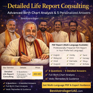 detailed life report consulting uae astrology service with 5 questions and pdf report