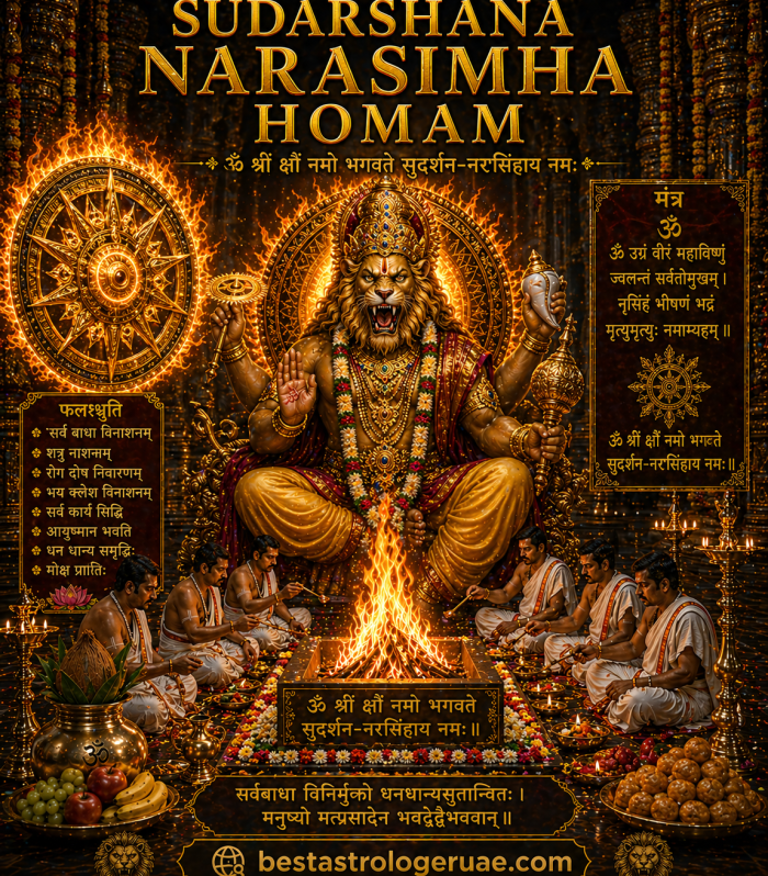 Sudarshana Narasimha Homam removes negativity, protects life, and brings success and peace.